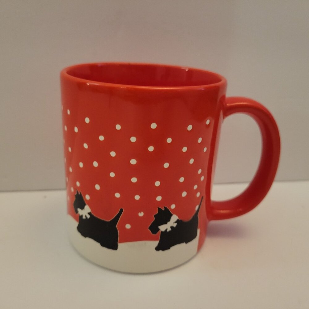 Ceramic Mug With Scottie Dog Design & Polka Dots Snow Red